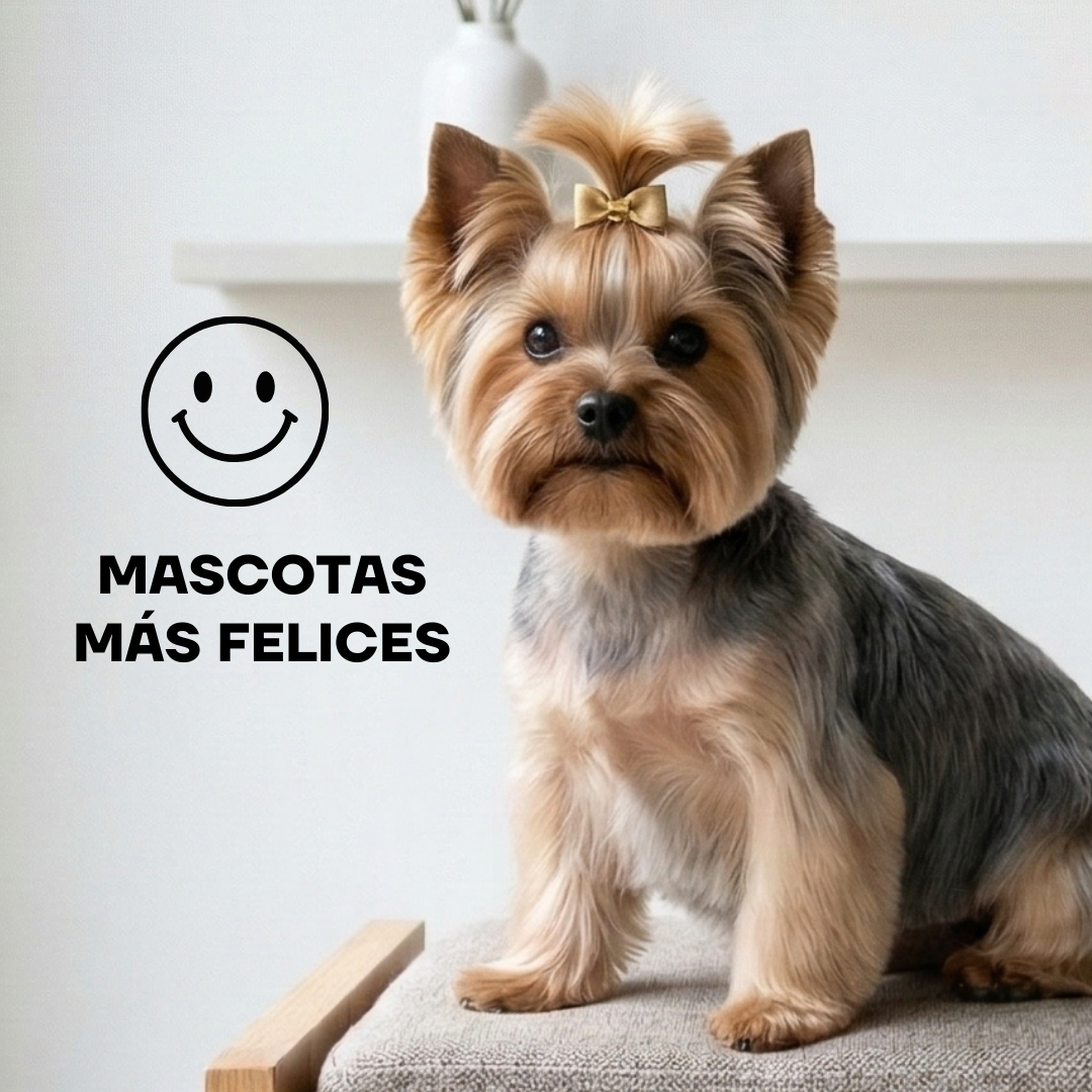 Yorkshire recién peinado con moño: mascotas más felices