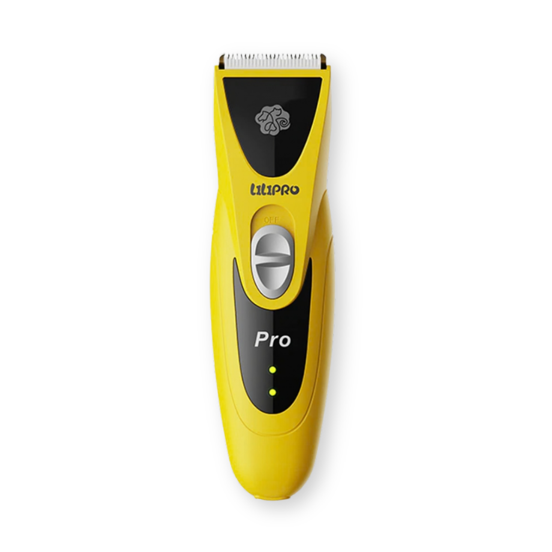 Cortadora de pelo profesional PT305 amarilla para perros y gatos, vista frontal