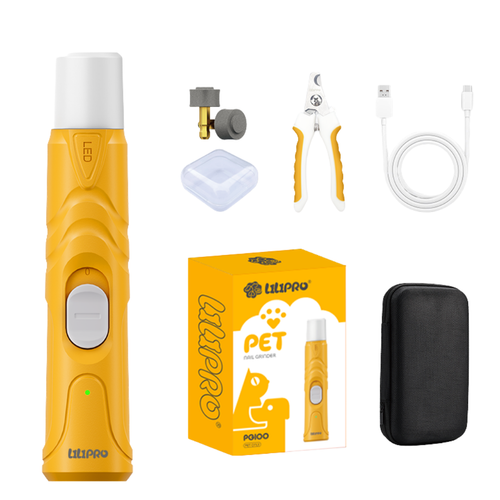 Lima de uñas eléctrica LILIPRO PET PG100 con cabezales, cortaúñas, cable USB, estuche y caja