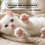 Gatito blanco mostrando sus patitas: almohadillas suaves y frescas con la PT209L