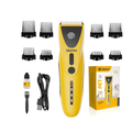 Máquina de cortar pelo LILIPRO PET PT306 amarilla con 8 peines guía, aceite, cepillo, cable USB y caja