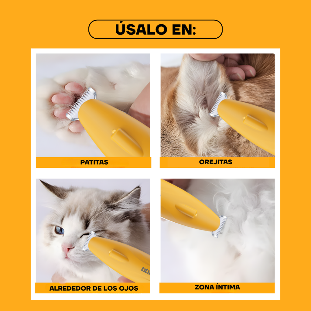 Zonas de uso de la recortadora PT209L: patitas, orejas, alrededor de los ojos y zona íntima