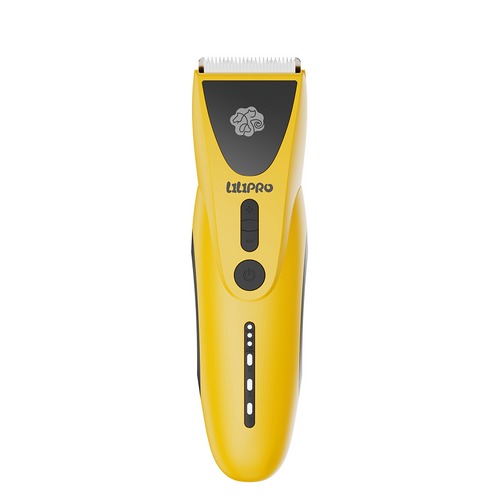 Cortadora de pelo inalámbrica PT306 amarilla para perros y gatos, vista frontal