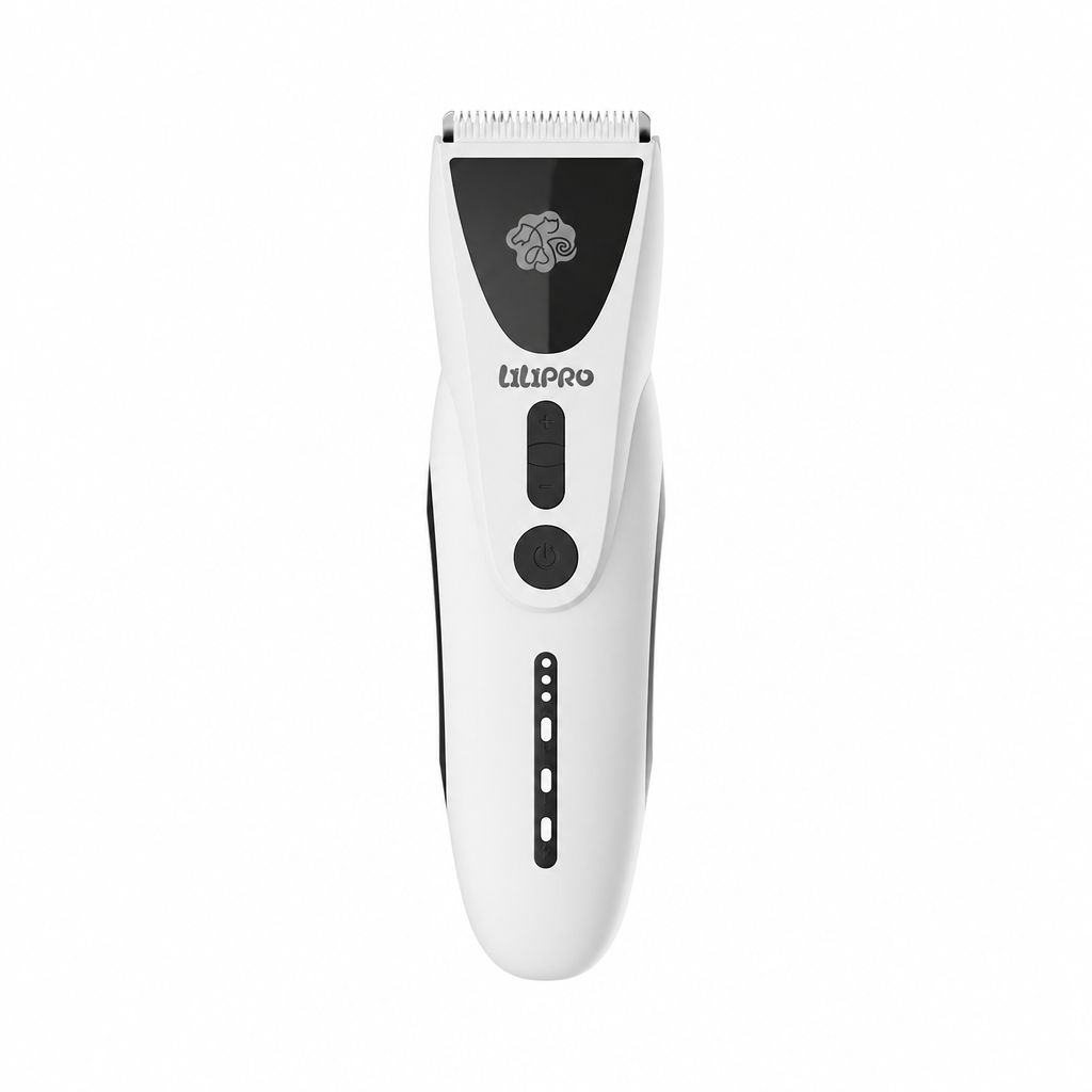 Cortadora de pelo inalámbrica PT306 blanca para perros y gatos, vista frontal